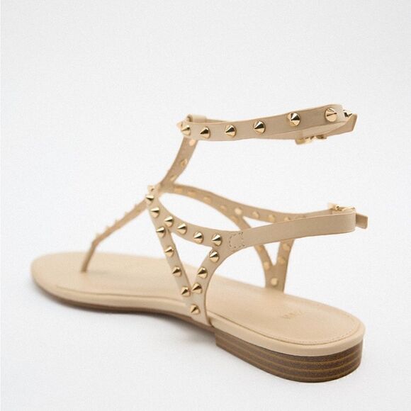 ZARA LEATHER STUDDED FLATS - Picture 5 of 9